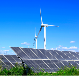 Solar panels and wind turbines